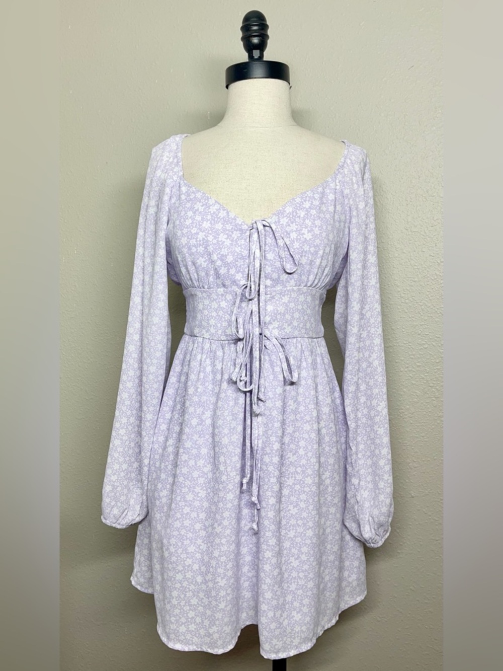 Blue Rain Lavender Floral Long Sleeve Smocked-Waist Dress s